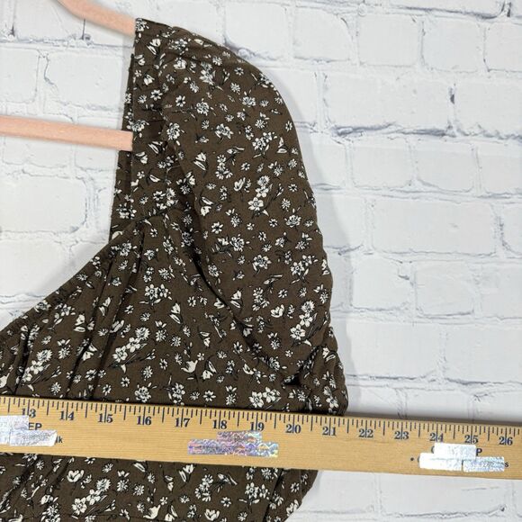 Cottage Milkmaid Midi Dress Women Plus 3X Brown Floral Puff Sleeve Prairie - Picture 9 of 14